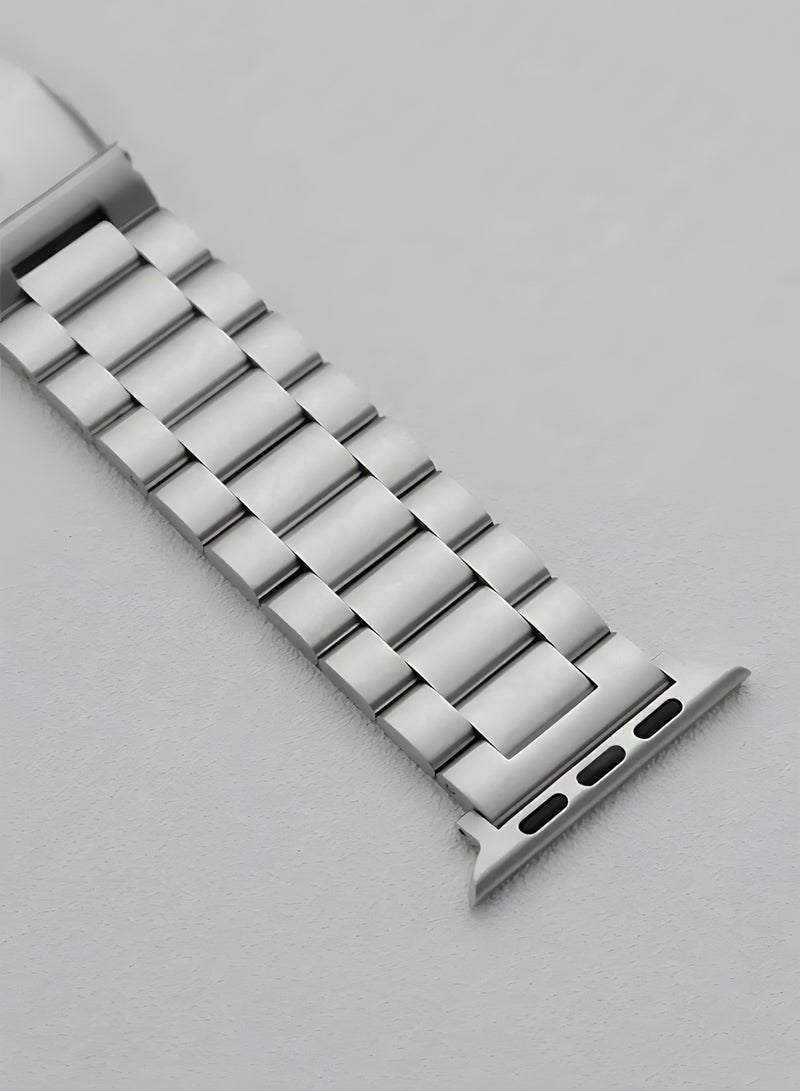 Premium Stainless Steel Band for Smart Watches 42–49mm with Double Button Butterfly Clasp – Secure & Elegant Design Metal Straps Compatible with Apple Watch Straps 42mm 44mm 45mm 46mm 49mm, Stainless Steel Business Band Compatible with iWatch Series 10 9 8 7 6 5 4 3 2 1 SE/ SE2 Ultra 2/ Ultra - Silver - Image 5